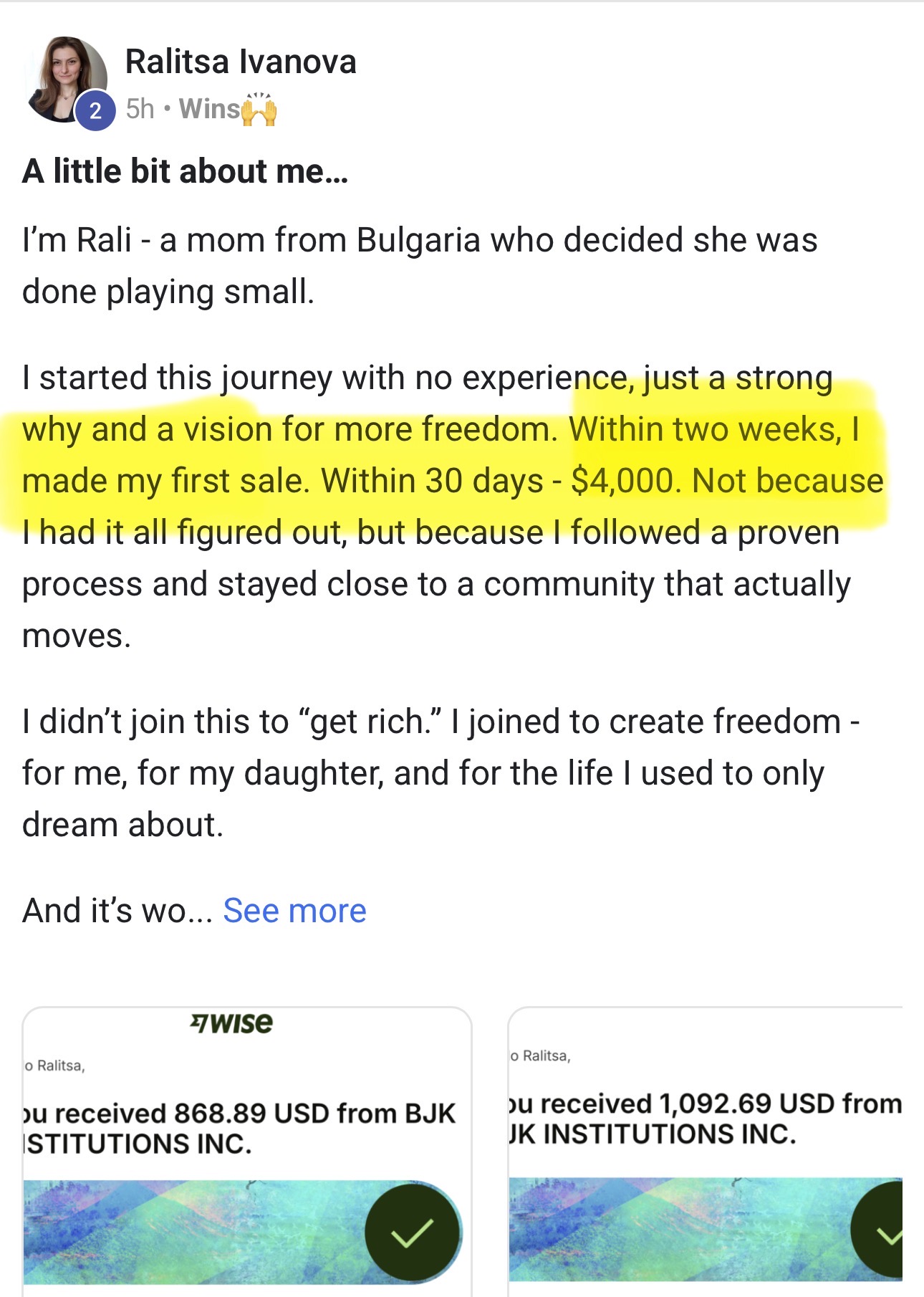 Community win screenshot from Ralitsa Ivanova titled A little bit about me