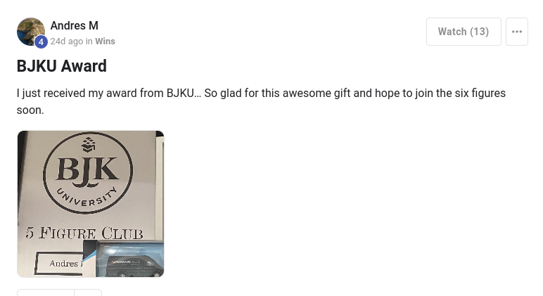 Award plaque screenshot from Andres M titled BJKU Award